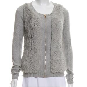Anthropologie Leifsdottir Grey Cardigan Angora Fur Sweater Size XS Real Fur